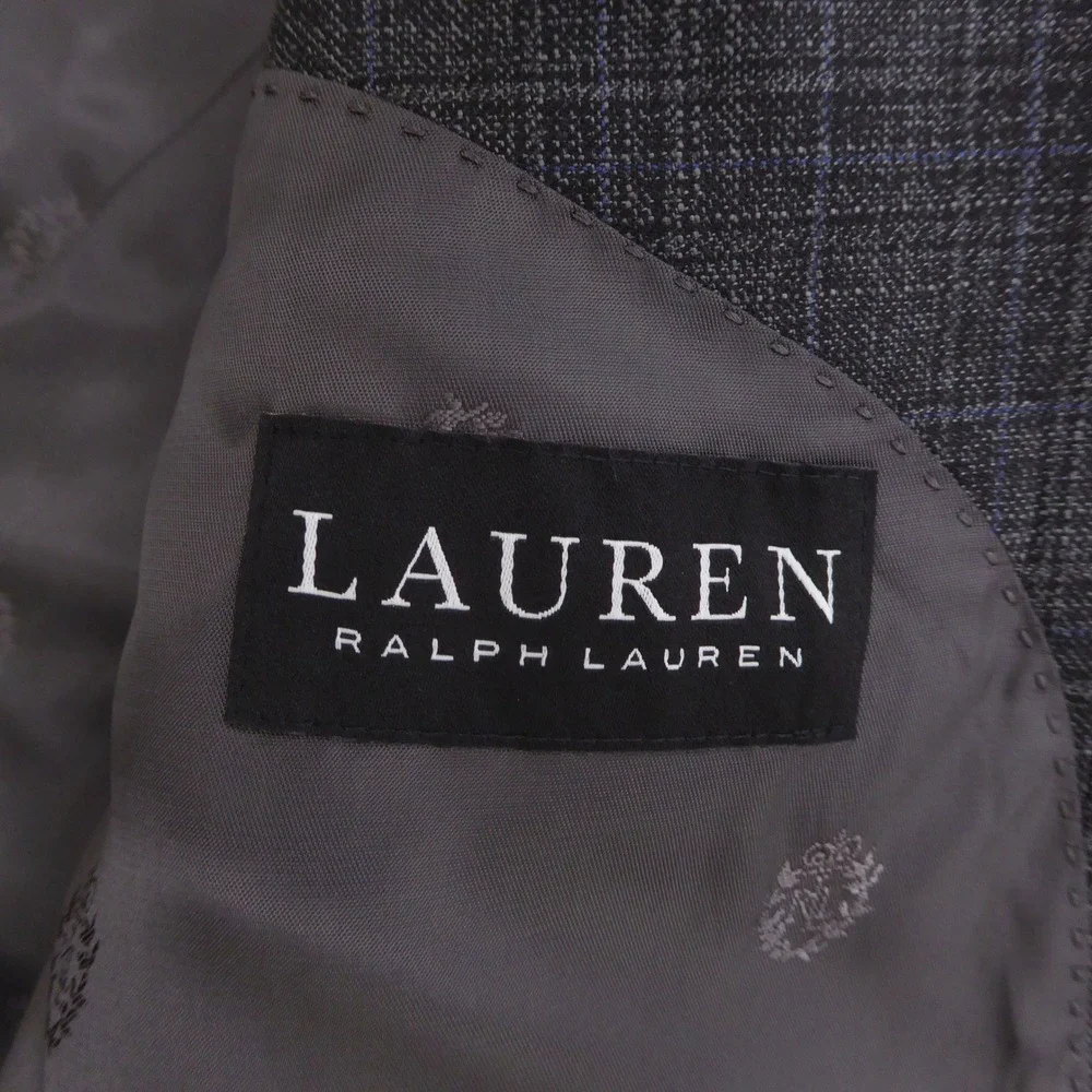 Lauren Ralph Lauren Black Label Mens Sport Coat Gray Plaid 2 Button Blazer 44L